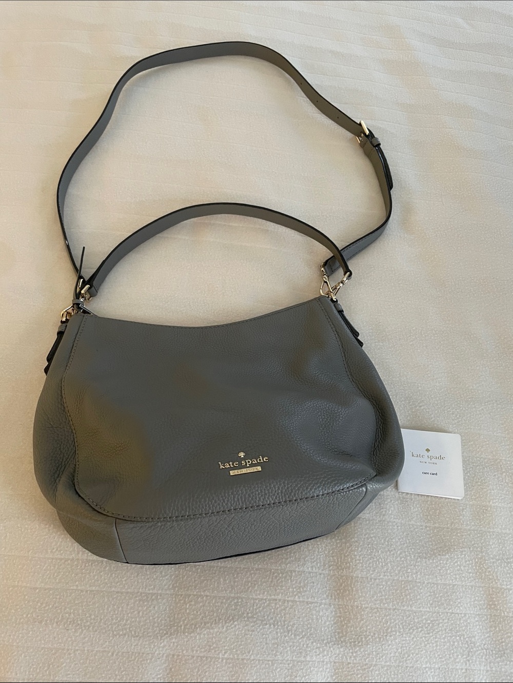 kate spade Gray Pebbled Leather Shoulder Bag with Adjustable Strap